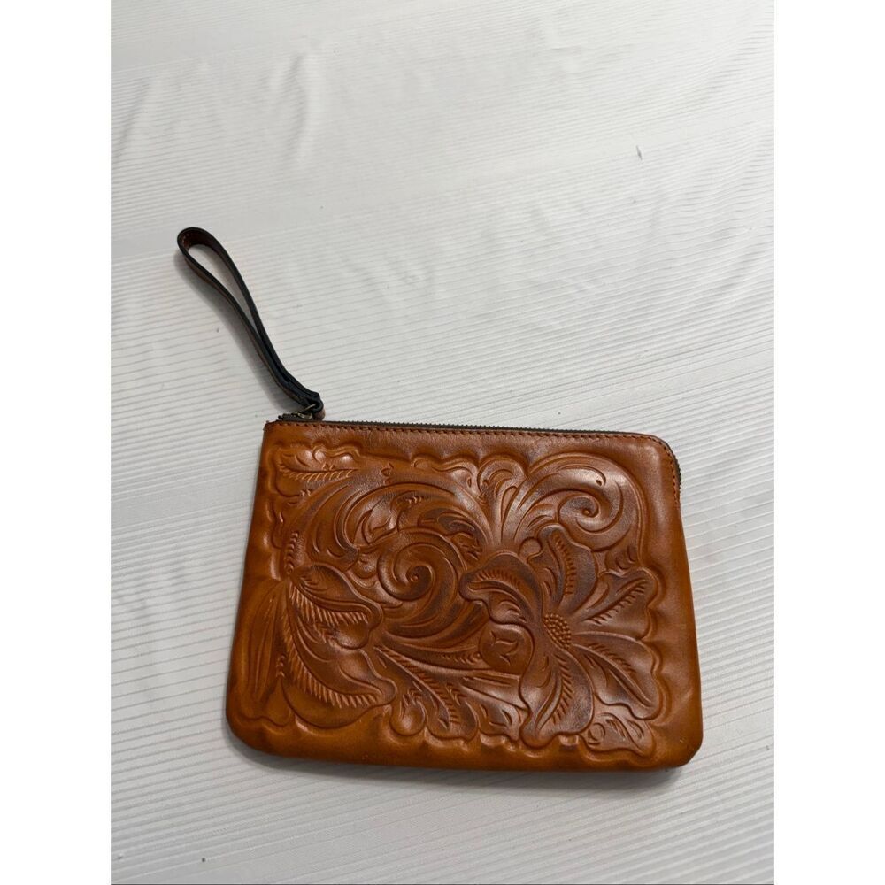 Patricia Nash Brown Leather Cassini Tooled Clutch Wristlet